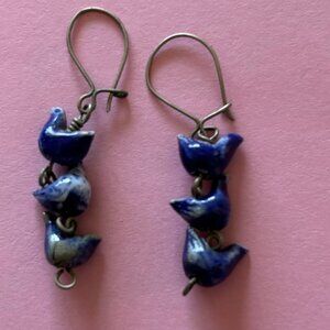 blue delicate porcelain dutch bird earrings